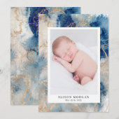 Navy waterverf Waves Gold Geboorteaankondiging Kaart (Voorkant / Achterkant)