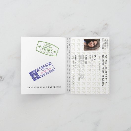 Navy Waterverf Wereldkaart Paspoort Verjaardagsfee (Binnen)