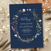 Navy Waterverf Wildflower Theme Boho Wedding Kaart