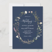 Navy Waterverf Wildflower Theme Boho Wedding Kaart (Voorkant)
