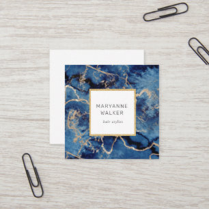Navy Waves Gold Salon Haarstylist Elegant Vierkante Visitekaartje