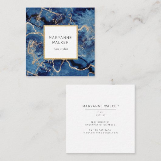 Navy Waves Gold Salon Haarstylist Elegant Vierkante Visitekaartje (Voorkant / Achterkant)
