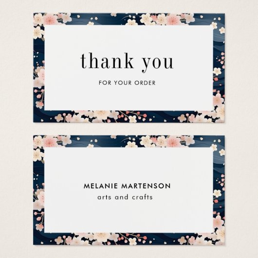 Navy Waves Sakura Bloemenbestelling Dank u kaart (Voorkant /achterkant)