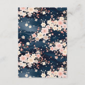Navy Waves Sakura Blossom Modern Wedding Details Informatiekaartje (Achterkant)