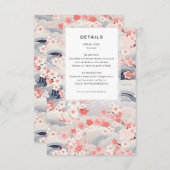 Navy Waves Sakura Blossom Modern Wedding Details Informatiekaartje (Voorkant / Achterkant)