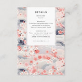 Navy Waves Sakura Blossom Modern Wedding Details Informatiekaartje (Voorkant)
