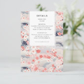 Navy Waves Sakura Blossom Modern Wedding Details Informatiekaartje (Staand voorkant)
