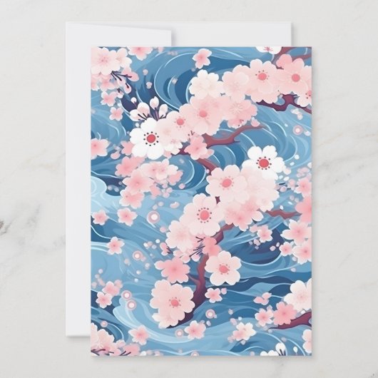 Navy Waves Sakura Blossom Modern Wedding Save The Date (Achterkant)