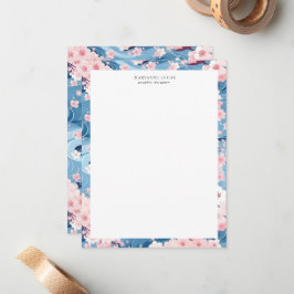 Navy Waves Sakura Elegant Bloemen Notitiekaartje