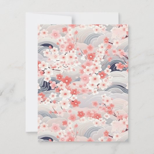Navy Waves Sakura Elegant Bloemen Notitiekaartje (Achterkant)