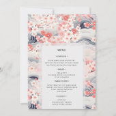 Navy Waves Sakura Floral Modern Wedding Menu Kaart (Voorkant)