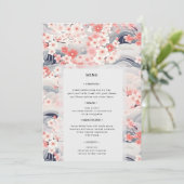 Navy Waves Sakura Floral Modern Wedding Menu Kaart (Staand voorkant)