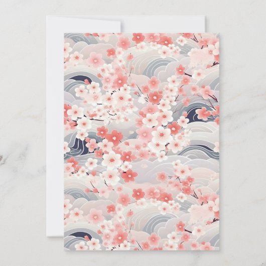 Navy Waves Sakura Floral Modern Wedding Menu Kaart (Achterkant)