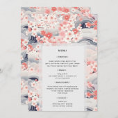 Navy Waves Sakura Floral Modern Wedding Menu Kaart (Voorkant / Achterkant)