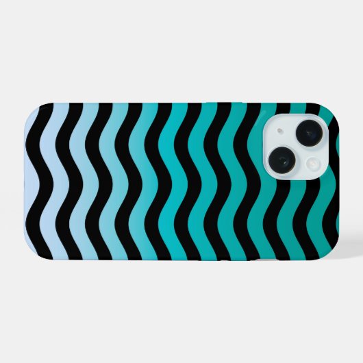 Navy Wavy Stripes Nautical Pattern iPhone 15 Case (Achterkant horizontaal)