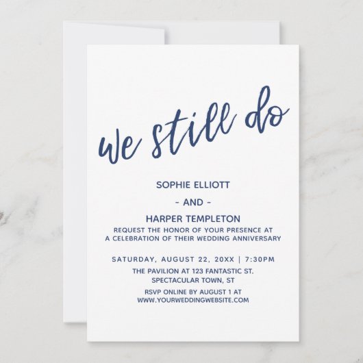 Navy We doen nog steeds modern handschrift Jubileu Kaart (Voorkant)