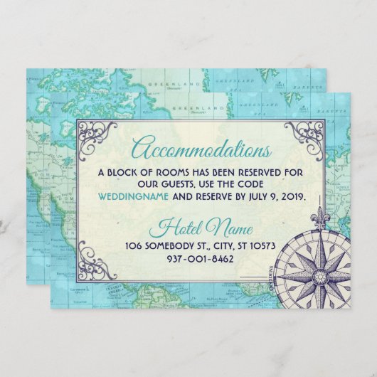 Navy Wedding Accommodation Insert Kaart (Voorkant / Achterkant)