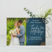 Navy Wedding Couple Foto bedankt Flat Kaart (Staand voorkant)