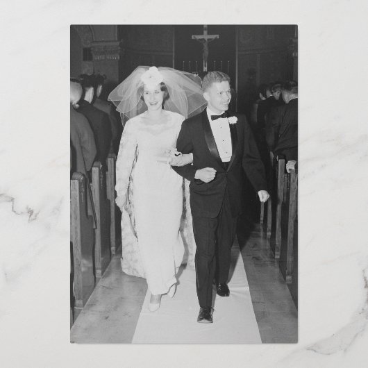 Navy Wedding Jubileum Foto en Gold Lace Folie Uitnodiging (Achterkant)