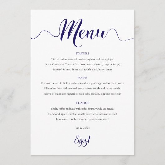 Navy Wedding Menu Kaart (Voorkant)