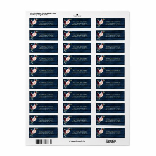Navy Wedding Return Label (Full Sheet)
