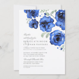 Navy Wedding - Waterverf Rozen Kaart