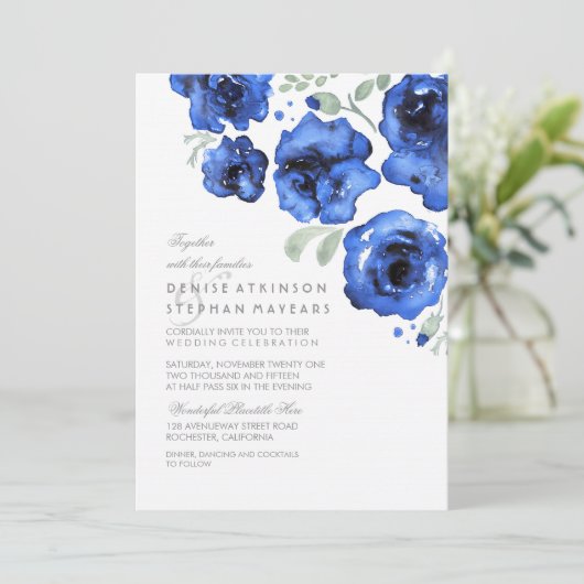 Navy Wedding - Waterverf Rozen Kaart (Staand voorkant)