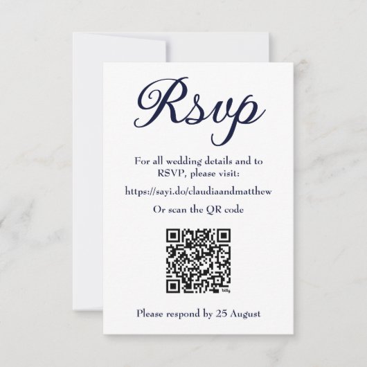 Navy Wedding Website RSVP met QR-code (Voorkant)