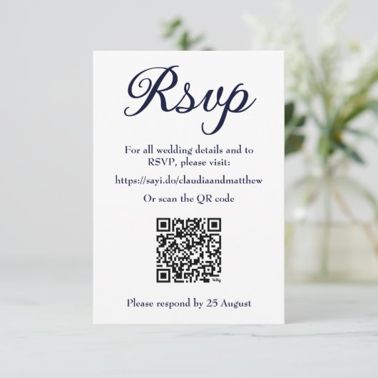 Navy Wedding Website RSVP met QR-code (Staand voorkant)