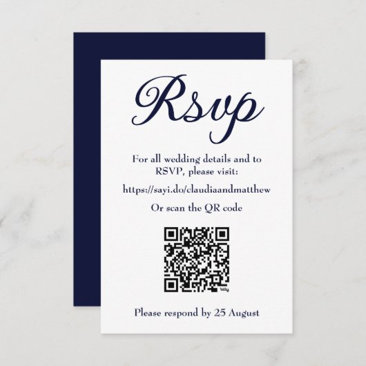 Navy Wedding Website RSVP met QR-code (Voorkant / Achterkant)