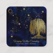*~* Navy Weeping Willow Tree Gold Universe Cosmic Vierkante Visitekaartje (Voorkant)