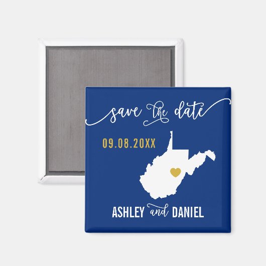 Navy West Virginia Wedding Save the Date Map Magneet (Voorkant / Achterkant)