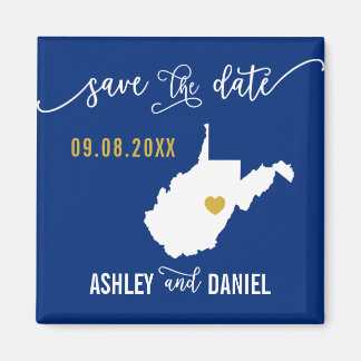 Navy West Virginia Wedding Save the Date Map Magneet