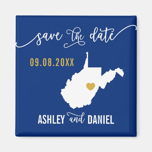 Navy West Virginia Wedding Save the Date Map Magneet (Voorkant)