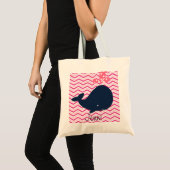 Navy Whale op Roze Chevron Stripes Custom Bag Tote Bag (Voorkant (product))