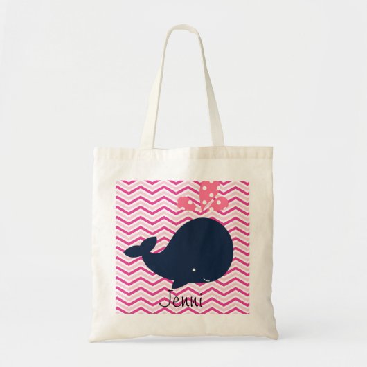 Navy Whale op Roze Chevron Stripes Custom Bag Tote Bag (Voorkant)