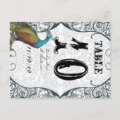 Navy Whimsical Pauw Liefdesvogel Tafelnummer (Achterkant)