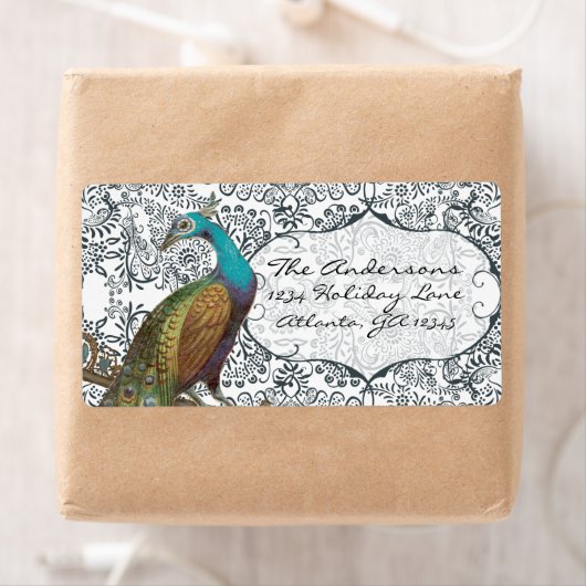 Navy Whimsical Peacock Love Bird Label (Insitu)