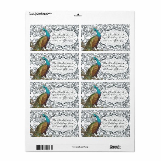 Navy Whimsical Peacock Love Bird Label (Full Sheet)