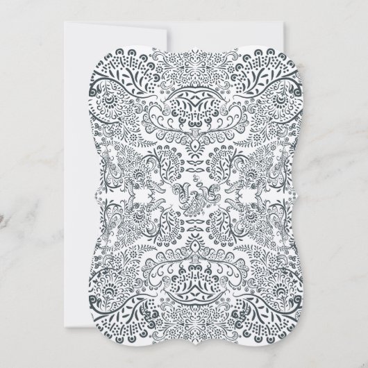 Navy Whimsical Peacock Love Bird Pattern Weddensch Kaart (Achterkant)