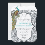 Navy Whimsical Peacock Love Bird Pattern Weddensch Kaart<br><div class="desc">Navy Damask  Modern Peacock Love Bird</div>