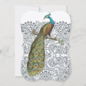 Navy Whimsical Peacock Love Bird Pattern Weddensch Kaart (Achterkant)