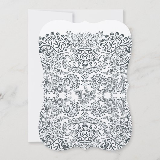 Navy Whimsical Peacock Love Bird Pattern Weddensch Kaart (Achterkant)