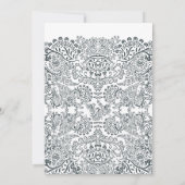 Navy Whimsical Peacock Love Bird Pattern Weddensch Kaart (Achterkant)