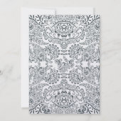 Navy Whimsical Peacock Love Bird Pattern Weddensch Kaart (Achterkant)