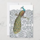 Navy Whimsical Peacock Love Bird Pattern Weddensch Kaart (Achterkant)