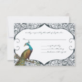 Navy Whimsical Peacock Love Bird RSVP (Voorkant)