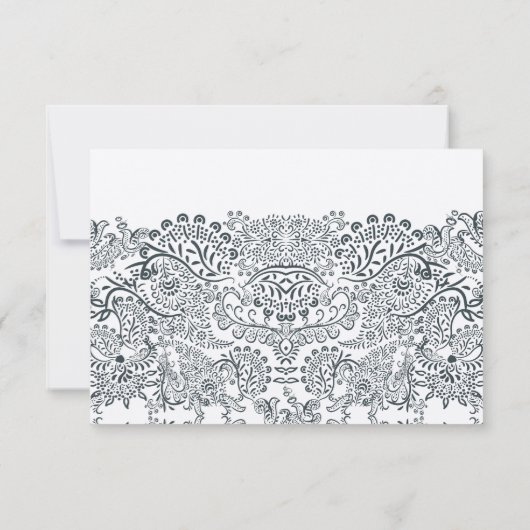 Navy Whimsical Peacock Love Bird RSVP (Achterkant)