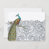 Navy Whimsical Peacock Love Bird Save the Date Kaart (Achterkant)
