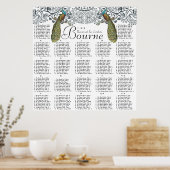 Navy Whimsical Peacock Love Bird Seating Chart Poster (Keuken)